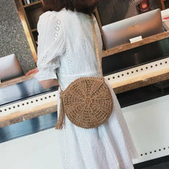 Women Woven Handbag Bags Totes Beach Straw Rattan Round Basket Bag