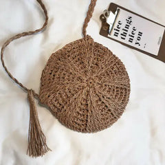 Women Woven Handbag Bags Totes Beach Straw Rattan Round Basket Bag