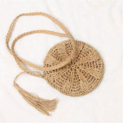 Women Woven Handbag Bags Totes Beach Straw Rattan Round Basket Bag