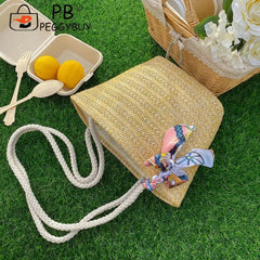 Women Woven Ribbon Shoulder Bag Ladies Beach Vacation Crossbody Bags