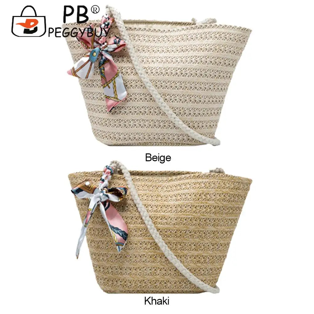 Women Woven Ribbon Shoulder Bag Ladies Beach Vacation Crossbody Bags