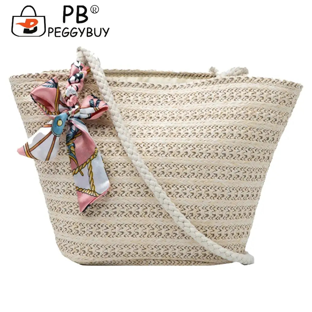 Women Woven Ribbon Shoulder Bag Ladies Beach Vacation Crossbody Bags