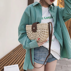 Women Straw Crossbody Bag Rattan Clutch Handbag