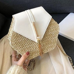 Bohemia Shoulder Bag Zip Crossbody Bag Diamond Straw Handbag