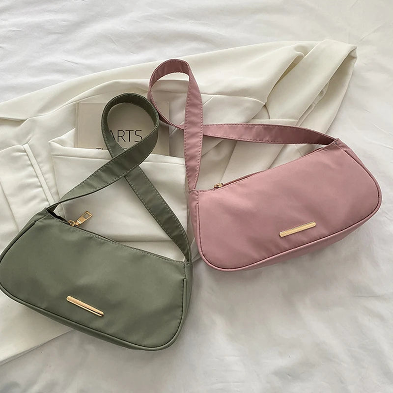 Women Zipper Shoulder Bag Oxford Cloth Underarm Bag Handbags