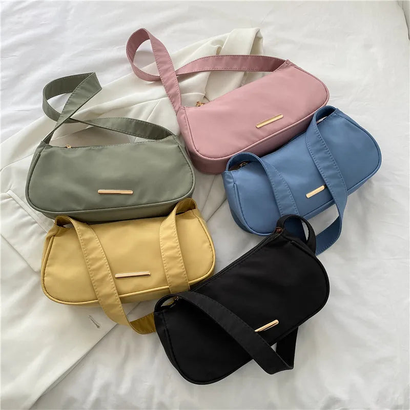 Women Zipper Shoulder Bag Oxford Cloth Underarm Bag Handbags