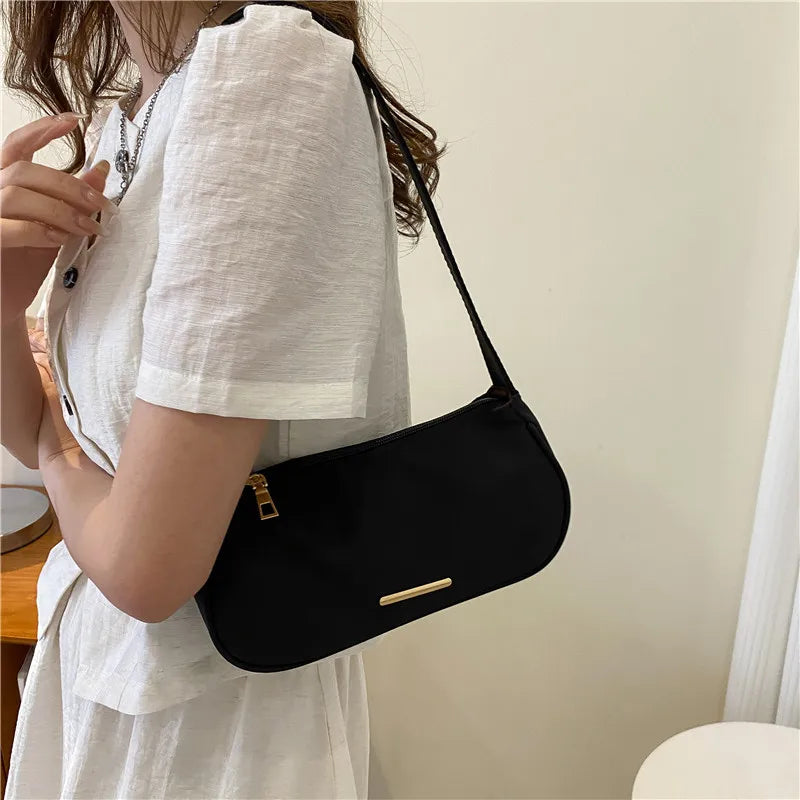 Women Zipper Shoulder Bag Oxford Cloth Underarm Bag Handbags