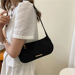 Women Zipper Shoulder Bag Oxford Cloth Underarm Bag Handbags