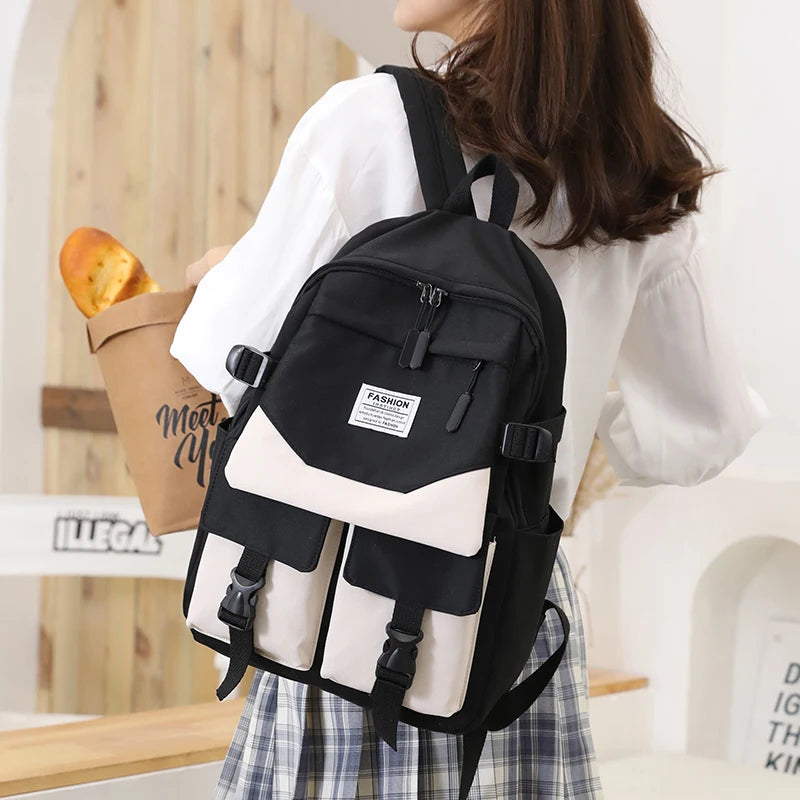 Women Backpack Teenage Girls Schoolbag Double Front Pocket Mochilas Waterproof N