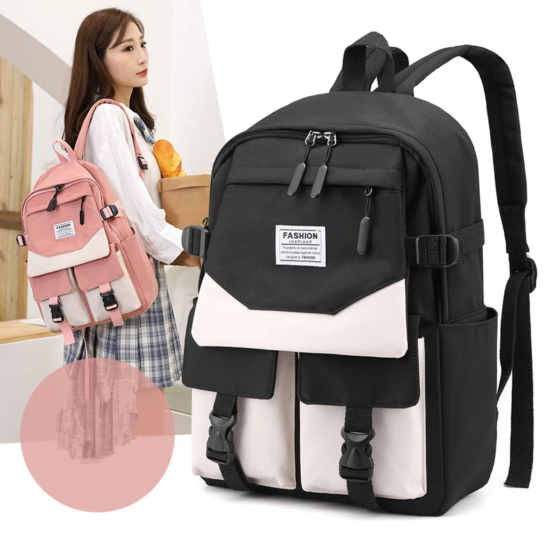 Women Backpack Teenage Girls Schoolbag Double Front Pocket Mochilas Waterproof N