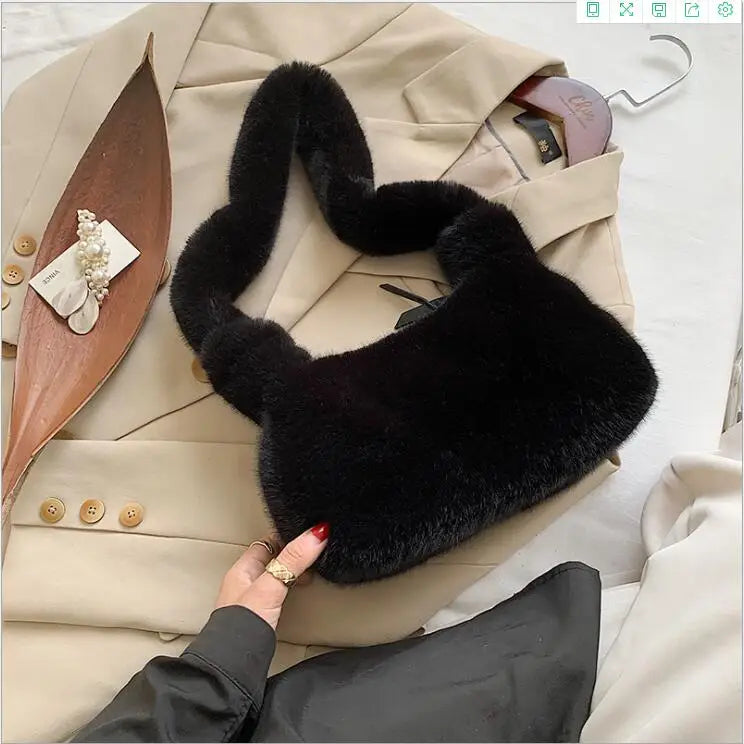 Faux Rabbit Mink Fur Shoulder Bag Plush Soft Totes Handbag