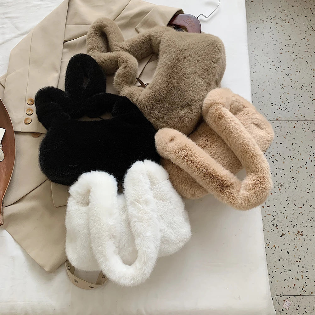 Faux Rabbit Mink Fur Shoulder Bag Plush Soft Totes Handbag