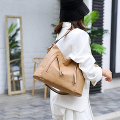 Oil Wax Leather Handbags with Purse Pocket - Women's Messenger Bag