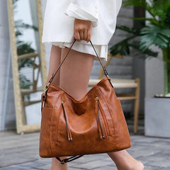 Oil Wax Leather Handbags with Purse Pocket - Women's Messenger Bag