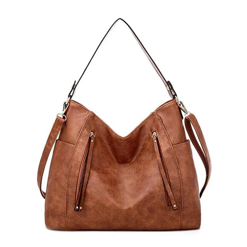 Oil Wax Leather Handbags with Purse Pocket - Women's Messenger Bag