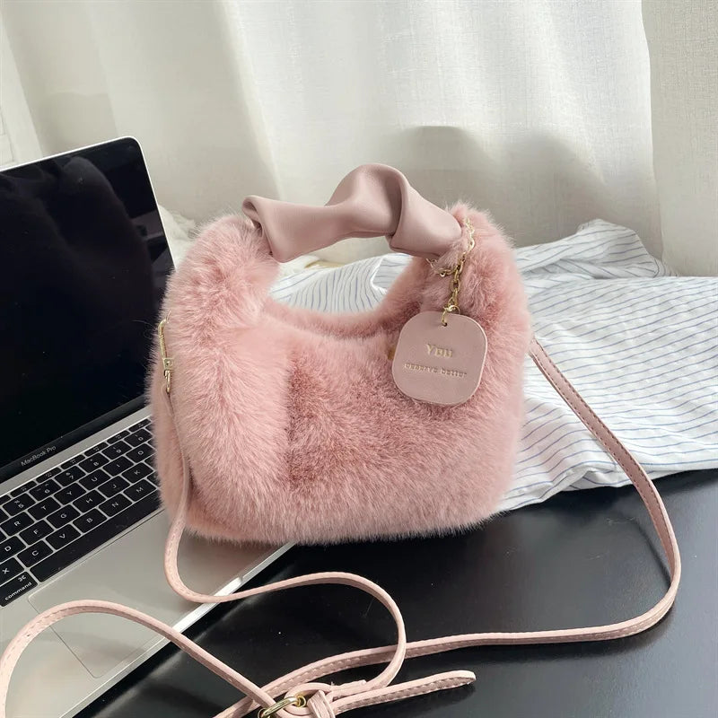 High-End Wool Furry Lunch Box Bag for Women