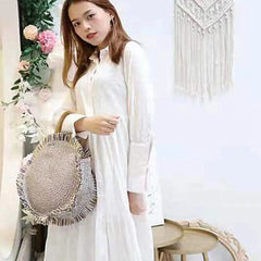 Women Round Tote Straw Bag Fringed Woven Shoulder Handbag