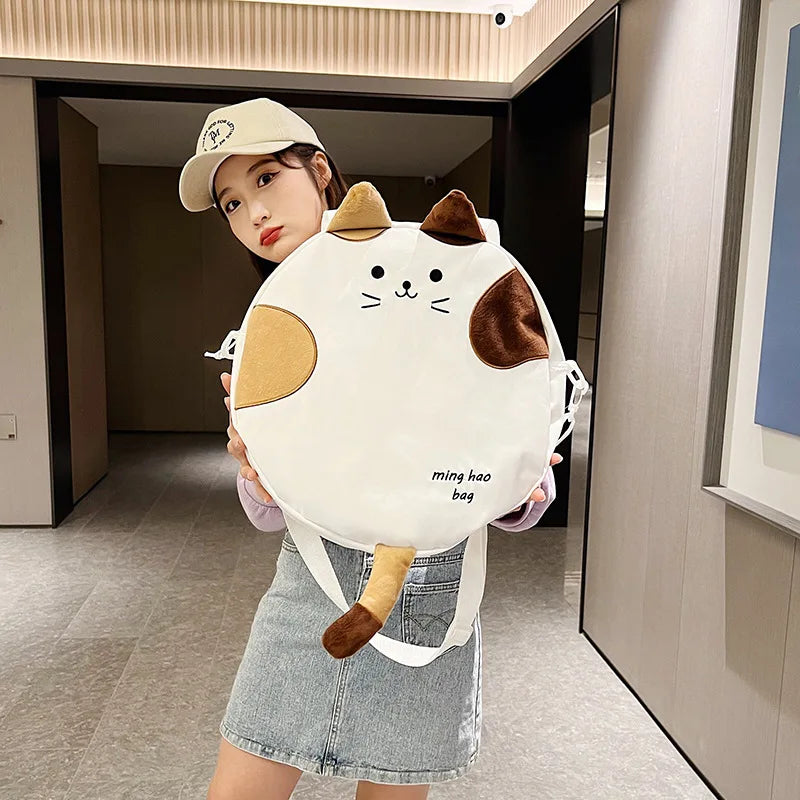 Women Canvas Casual Crossbody Shoulder Bag Large Capacity Soft Cat Handbag