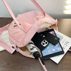 Women Canvas Casual Crossbody Shoulder Bag Large Capacity Soft Cat Handbag