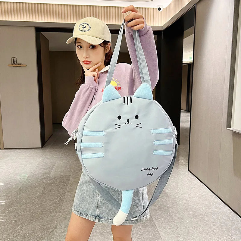 Women Canvas Casual Crossbody Shoulder Bag Large Capacity Soft Cat Handbag