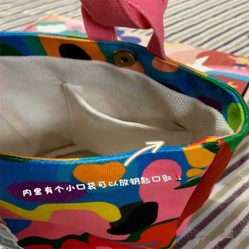 Women Canvas Bucket Shoulder Bag Magnetic Tote Animal Cartoon Pattern