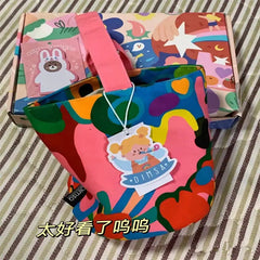 Women Canvas Bucket Shoulder Bag Magnetic Tote Animal Cartoon Pattern