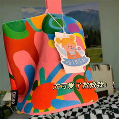 Women Canvas Bucket Shoulder Bag Magnetic Tote Animal Cartoon Pattern