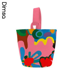Women Canvas Bucket Shoulder Bag Magnetic Tote Animal Cartoon Pattern