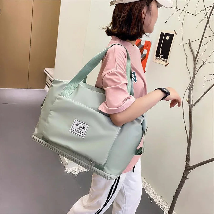 Foldable Large Capacity Women Gym Bag Shoulder Bag Training Travel Handbag