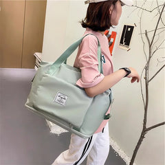 Foldable Large Capacity Women Gym Bag Shoulder Bag Training Travel Handbag