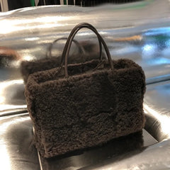Women's Lamb Wool Woven Tote Bag Winter Plush Female Bag