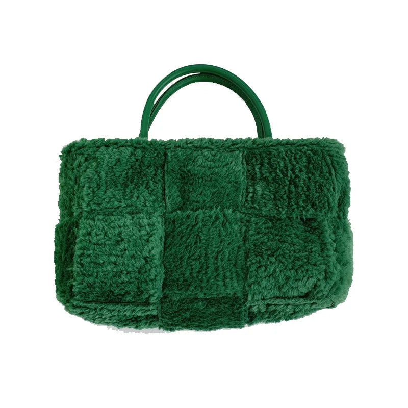 Women's Lamb Wool Woven Tote Bag Winter Plush Female Bag