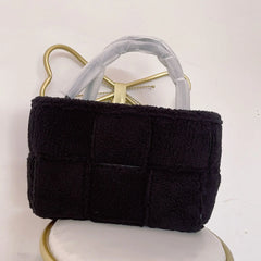 Women's Lamb Wool Woven Tote Bag Winter Plush Female Bag