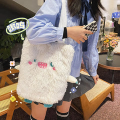 Japanese Plush Handbag Little Monster Embroidery Shoulder Bag