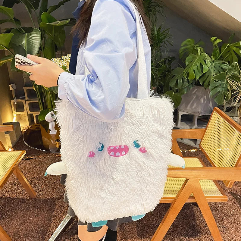 Japanese Plush Handbag Little Monster Embroidery Shoulder Bag