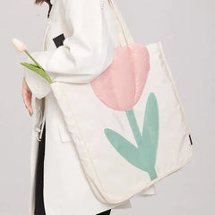 Women Nylon Flower Canvas Tote Handbag Female Cloth Shoulder Bags