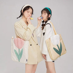 Women Nylon Flower Canvas Tote Handbag Female Cloth Shoulder Bags