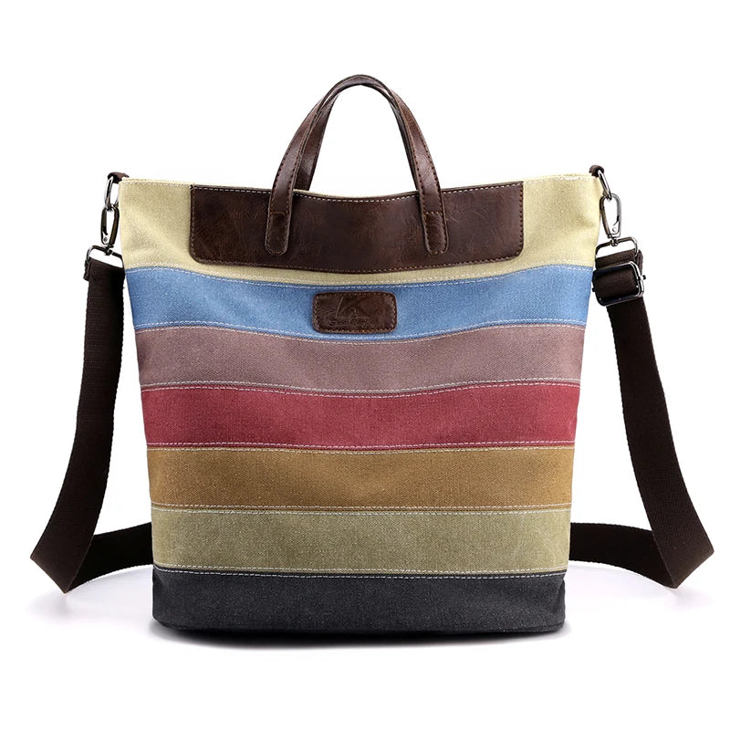 Patchwork Shoulder Bag Vintage Canvas+PU Leather Tote