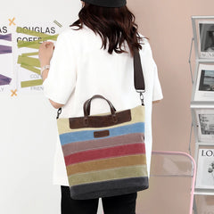 Patchwork Shoulder Bag Vintage Canvas+PU Leather Tote