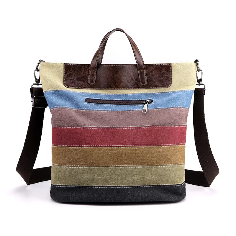 Patchwork Shoulder Bag Vintage Canvas+PU Leather Tote