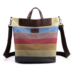 Patchwork Shoulder Bag Vintage Canvas+PU Leather Tote