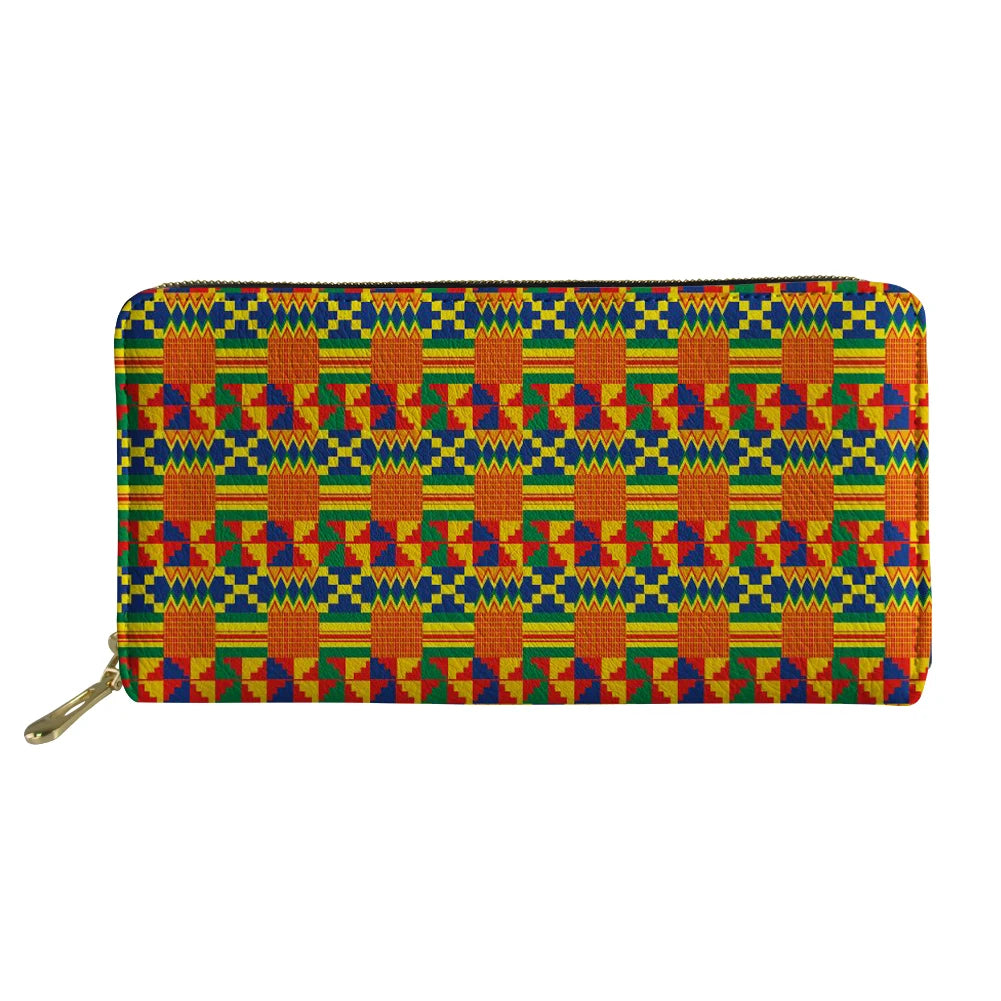 Boho Pattern PU Fabric Long Wallet Zipper Phone Bag Girls Clutch