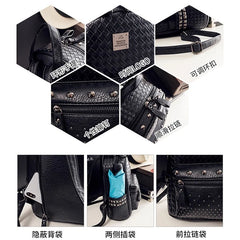 Women's PU Leather Woven Pattern Rivet Backpack