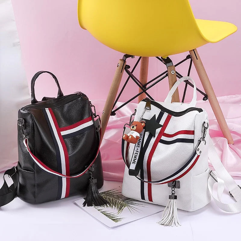 Women's Large PU Leather Backpack for Travel, Schoolbag, Shoulder Bag