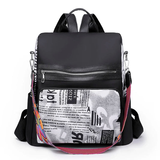 Women's Printed Nylon Oxford Backpack Casual Outdoor Safety Bag