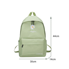 Canvas School Backpack Green Daisy Embroidery Large Capacity