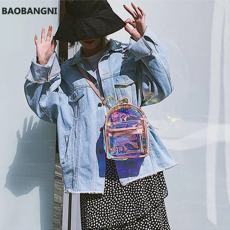 Women's European Style Laser Backpack Transparent Beach Bag