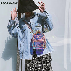 Women's European Style Laser Backpack Transparent Beach Bag