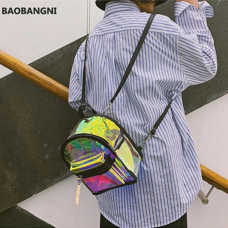 Women's European Style Laser Backpack Transparent Beach Bag