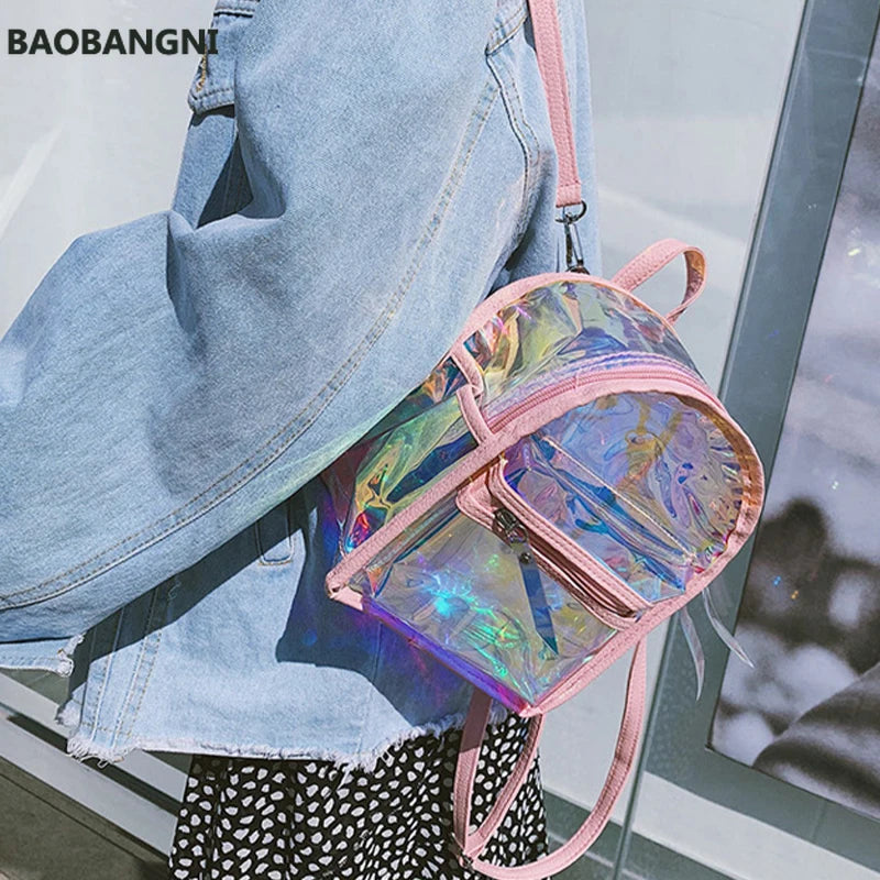 Women's European Style Laser Backpack Transparent Beach Bag